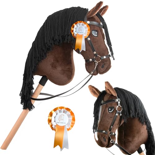 Hobby Horse Bai braun schwarze Haare, komplettes Stickpferd mit Netz, Gebiss, Zügel und Schwimmer, Pferdekopf für Hobby Horsing Kinder und Jugendliche von Hobby Horse Land