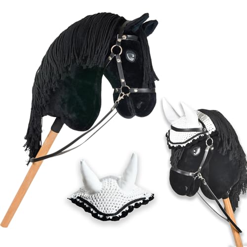 Hobby Horse Friese, Schwarz, A3, Pferd, komplett mit Netz, Gebiss, Zügel und Insektenkappe, Pferdekopf für Hobby Horsing Kinder und Jugendliche von Hobby Horse Land