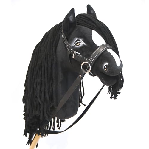 Hobby Horse Friese, Schwarz, A3, Mystic mit Netz und Zügeln, schwarzes Stabpferd und Zaumzeug für Hobby Horsing Aktivitäten von Hobby Horse Land