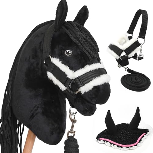 Hobby Horse Friese schwarz für Hobby Horsing für Kinder und Jugendliche von 7 bis 20 Jahren - Pferde Stick mit Netz, Zügel + Zubehör Mütze und Halfter von Hobby Horse Land