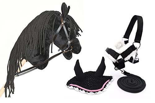 Hobby Horse Friese schwarz für Hobby Horsing für Kinder und Jugendliche von 7 bis 20 Jahren - Pferde Stick mit Netz, Zügel + Zubehör Mütze und Halfter von Hobby Horse Land