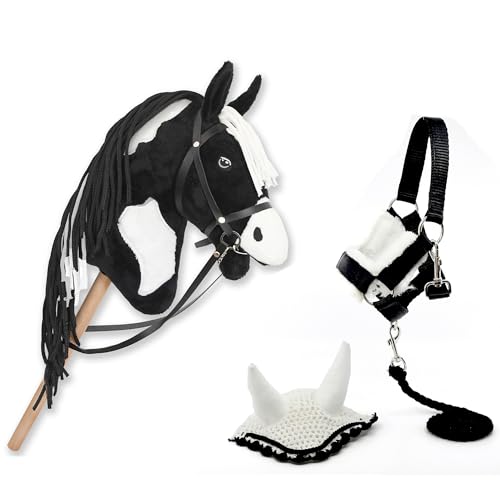 Hobby Horse Pie Schwarz für Hobby Horsing für Kinder und Jugendliche – Stabpferd mit Netz, Zügel + Zubehör Mütze und Halfter von Hobby Horse Land