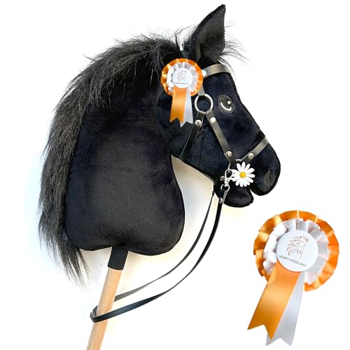 Hobby Horse schwarz A3 reines Blut, Pferd, komplett mit Netz, Gebiss, Zügel und Schwimmer - Pferdekopf Stab für Hobby Horsing Kinder und Jugendliche von Hobby Horse Land