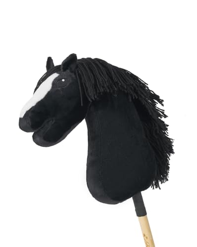 Pferd Hobby Horse Spielzeug, Pferdekopf aus schwarzem Plüsch mit Mähne, Holzstab von Hobby Horses