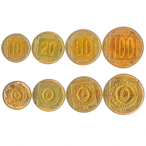 Hobby of Kings 4 Coins from Yugoslavia | Yugoslav Coin Set Collection 10 20 50 100 Dinara | Circulated 1988 - 1989 | Flame | Star Hobby of Kings 4 Coins from Yugoslavia | Yugoslav Coin Set Collection 10 20 50 100 Dinara | Circulated 1988 - 1989 | Flame | Star von Hobby of Kings