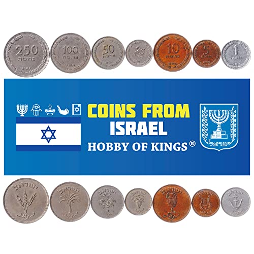 Hobby of Kings 7 Coins from Israel | Israeli Coin Set Collection 1 5 10 25 50 100 250 Pruta | Circulated 1948 - 1955 | Olive Branches | Palm Tree | Anchor | Lyre | Amphora | Grapes Hobby of Kings 7 Coins from Israel | Israeli Coin Set Collection 1 5 10 25 50 100 250 Pruta | Circulated 1948 - 1955 | Olive Branches | Palm Tree | Anchor | Lyre | Amphora | Grapes von Hobby of Kings