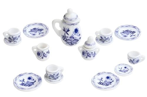 Miniatur Kaffeeservice 1-3,5cm - 15 Teile - blau/weiß Zwiebelmuster Hobbyfun von Hobbyfun