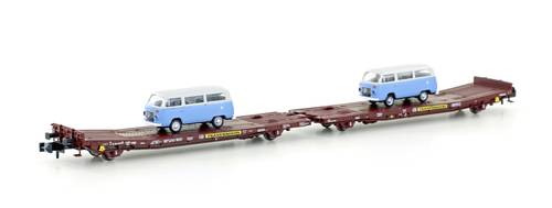 Hobbytrain H23782 N Flachwagen TWA 800A Ladks mit 2x VW T2 Transwaggon von Hobbytrain