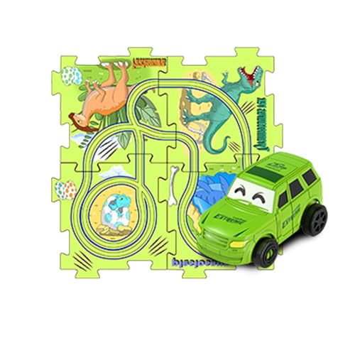 Hobngmuc Auto-Puzzle-Strecke, Puzzle-Racer-Auto-Strecken-Set - Puzzle Rail Car Toys Lernspiele | Bauspielzeug Dinosaurier-Themen-Autobahn, Feinmotorik-Spielzeug, Auto-Spielset, Puzzle-Bahn, von Hobngmuc