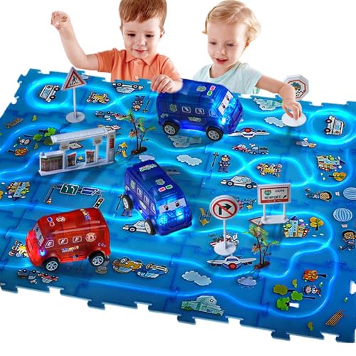 Hobngmuc Auto-Strecken-Spielset-Puzzle, Puzzle-Racer-Kinder-Auto-Strecken-Set,Straßenbauer-Autobahn-Puzzle-Spielset | Kreative Denksportaufgaben, lustige Track-Rätsel für den - und von Hobngmuc