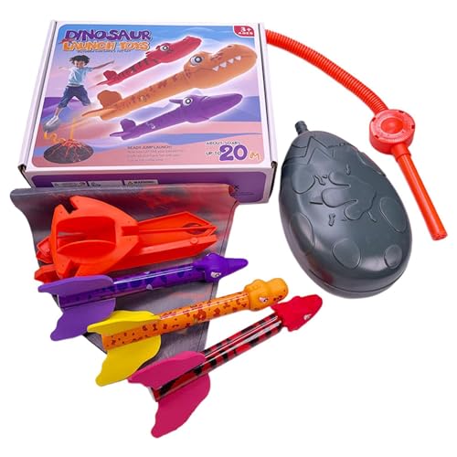 Hobngmuc Dinosaurier-Raketenstart, Raketenspielzeug für Kinder | Raketenstartspielzeug mit Dinosaurier-Design | Vorschulrakete mit einstellbarem zum Abfeuern von Spielzeugraketen für Kinder ab 3 von Hobngmuc