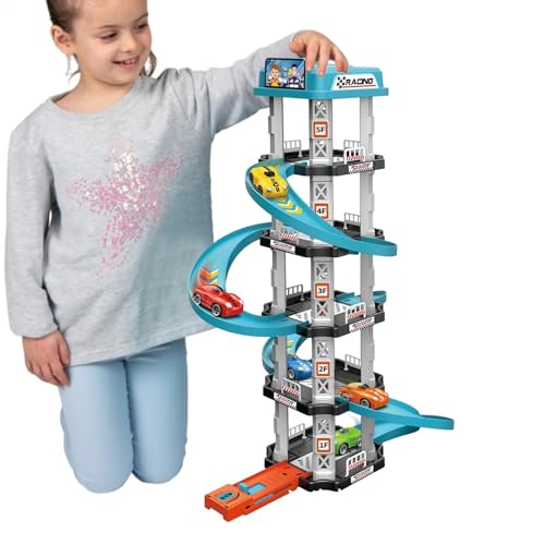 Hobngmuc Garage Car Track Spielset, Auto-Parkhaus-Spielzeug | Rennwagen-Rampenspielzeug, interaktive Verkehrsfahrzeug-Strecke,Lernspielzeug für Kinder, Rollenspiel-Rennstrecke für, Mädchen von Hobngmuc