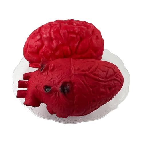Hobngmuc Halloween-Blut-Requisiten, blutiges Gehirn,Simulation Gehirn Herz auf einem Teller | Simulation Fake Heart, gruselige blutige Requisite, Fake Heart Modell, Halloween Fake Heart, für Zombie von Hobngmuc