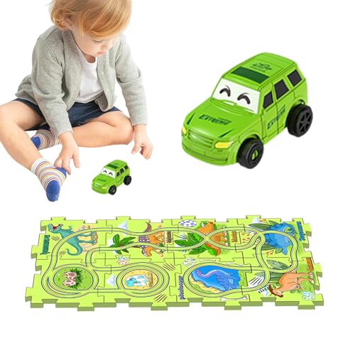 Hobngmuc Kinder-Autobahn-Set, Auto-Puzzlebahn - Lernspiele Autospielzeug,Bauspielzeug Dinosaurier-Themen-Autobahn, Feinmotorik-Spielzeug, Auto-Spielset, Puzzle-Bahn, Kleinkind-Puzzle-Brett-Spielset von Hobngmuc