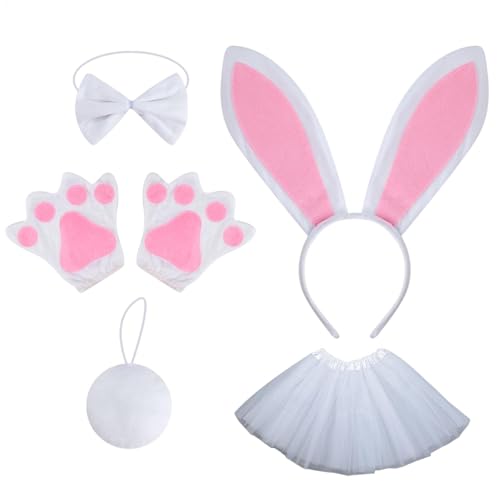 Hobngmuc Kinder Hase Kostüm, Bunte Ohren Stirnband Schleife Krawatten Schwanz Set, Niedliches Häschen Stirnband Zubehör, Partyzubehör Für Osterkostüm von Hobngmuc