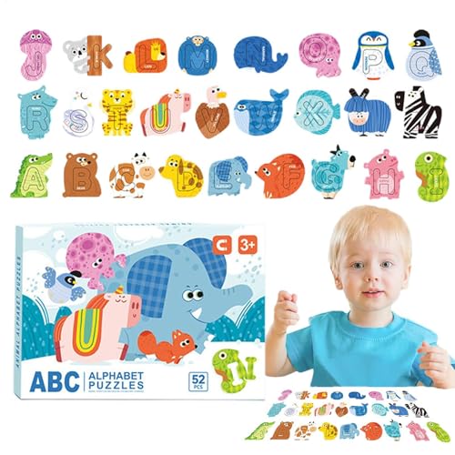 Hobngmuc Kinderbrief Puzzle, Kinder Alphabet Puzzle,52X/Set Magnetic Educational Animal Puzzles - Feinmotorik -Aktivitätsspielzeug, Kinder Lernen Spiele für, Mädchen ab 3 Jahren von Hobngmuc