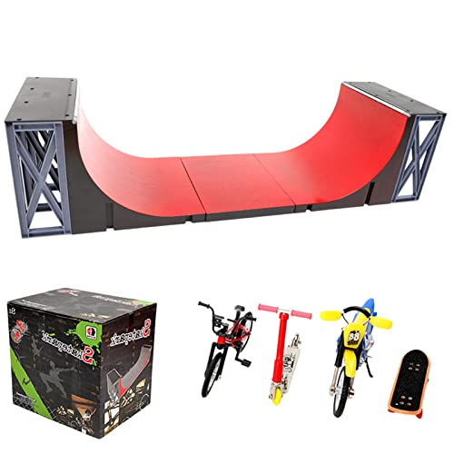 Hobngmuc Kit Für Finger Skateboard, Finger Skate Park Ultimate Half Pipe Rampen Set, Finger Skateboard Rampen Sets Mit Skateboard, Fahrrad, Roller, Motorrad, Kit Für Finger Skateboard Rot von Hobngmuc