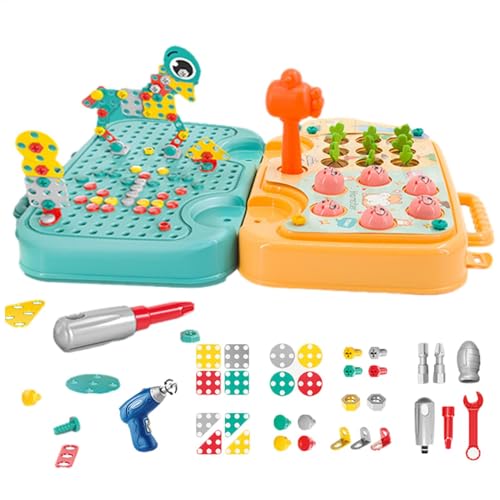 Hobngmuc Kleinkind-Bohrspielzeug-Set, Kinder-Schraubendreher-Spielzeug-Set,Mosaik-Bohrer-Set, Aufbewahrungsbox, niedliches Bohrer-Puzzle-Spielzeug | Kreatives und lehrreiches, multifunktionales von Hobngmuc