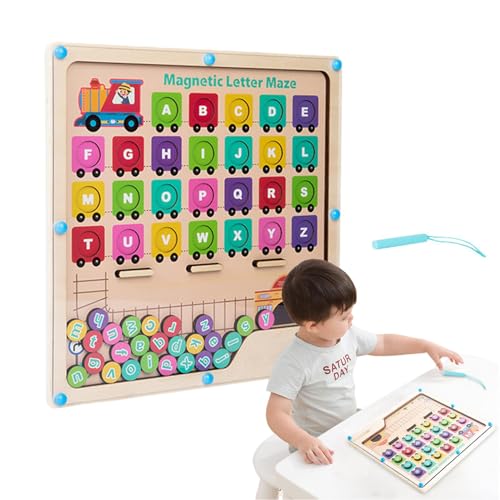 Hobngmuc Magnetische Alphabettafel | Holz-Labyrinth-Brett, Buchstaben-Puzzle, Alphabet-Brett - Magnetisches Farbsortierspielzeug, Lernspielzeug zur Farberkennung, Kinder ab 3 Jahren von Hobngmuc