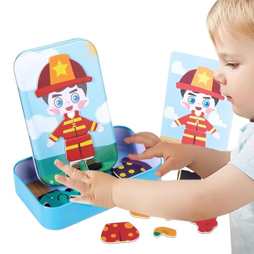 Hobngmuc Magnetische Puzzles für Kinder, Reisepuzzles für Kinder, Spielzeug - Vorschul-Lernspielzeug, magnetische Anziehpuppe, Rollenspielspielzeug - Charakter-Puzzle zum Verkleiden und von Hobngmuc