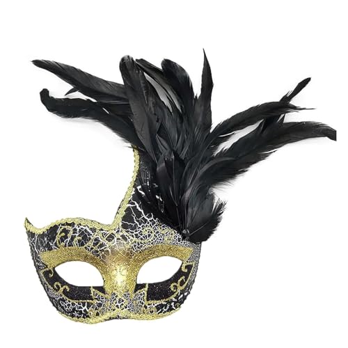 Hobngmuc Maske Für Halloween Mit Federn, Frauen Halloween Kostüm Gesichtsabdeckung, Feder Halb Gesicht Abdeckung, Karneval Abschlussball Für Maskerade, Kostüm-Maske Für Cosplay (Gold) von Hobngmuc