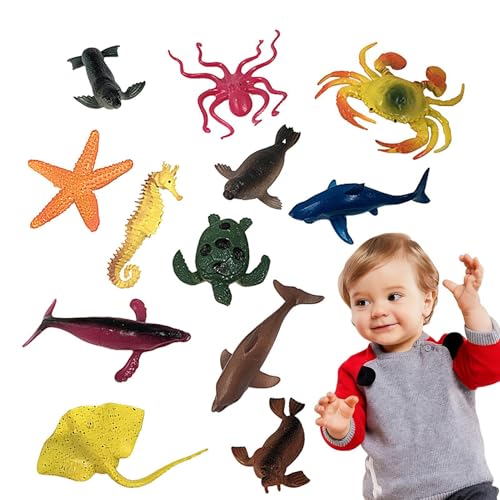 Hobngmuc Meeresfigur Badespielzeug,Tierspielzeug-Set - Meerestier-Figuren, Spielzeug, 12 Stück, realistisches Tierspielzeug,Verschiedene Lernspielzeuge, Marine-Badespielzeug für Kinder und Geburtstage von Hobngmuc