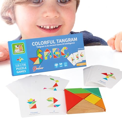 Hobngmuc Musterblöcke für Klassenzimmer | Formpuzzle Holz Tangrams Musterblöcke - Musterspielspielzeug, Tangram Puzzle für Zuhause, Familienzeit, und Mädchen, Weihnachten von Hobngmuc