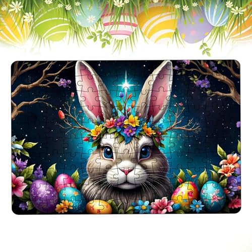 Hobngmuc Osterpuzzle,Osterhasenpuzzle | Bastelrätsel für Ostern,Buntes Bastelpuzzle für Heimdekoration, Osterhasen-Eier-Puzzle von Hobngmuc