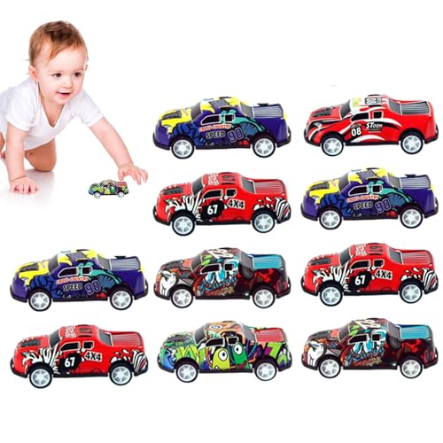 Hobngmuc Pull Back Racer - Partyzubehör für Kinder, 10-teiliges tragbares Auto-Fahrzeug-Set zum Zurückziehen - Tragbares, glattes, kreatives Pull-Back-Fahrzeug-Set, kleine Geschenke für den von Hobngmuc