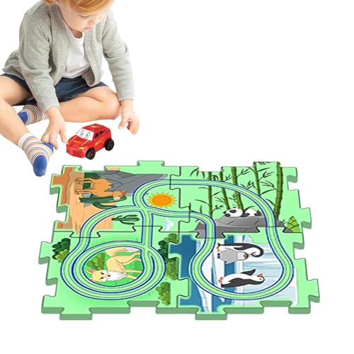 Hobngmuc Puzzle-Autobahn,Puzzle-Autobahn-Spielset,Lernspiele Rennbahn-Puzzlebrett | Puzzle Racer Feinmotorikspielzeug, Puzzlebahn Lernspielzeug Landthema für Kinder ab 3 Jahren von Hobngmuc