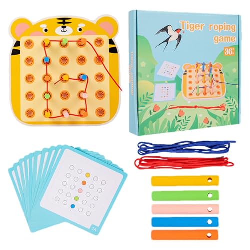 Hobngmuc Schnürspielzeug für Kleinkinder, geometrisches Holz-Fädelspielzeug | Kleinkind Montessori Schnürpuzzlebrett,Lernspielzeug zum Auffädeln, interaktive Schnürtiere für Mädchen und Jungen im von Hobngmuc