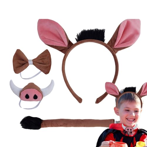 Hobngmuc Schwein Kostüm Set, 4Stk Cosplay Dress Up Zubehör, Schwein Stirnband, Schweinenase, Schweineschwanz, Fliege, Atmungsaktiver Stoff Fancy Dress Kostümset Für Cosplay Partys, Bühnenauftritte von Hobngmuc