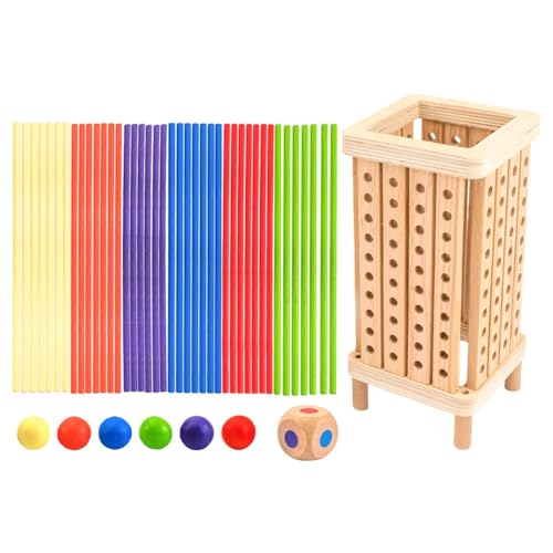 Hobngmuc Spiel Brettspiel Aus Holz, Bunte Hölzerne Stöcke Würfelspiel Lernspielzeug, Würfel Und Karten Mathe Lernspielzeug Für Kinder 3+ Jahre Alt Kognitive Entwicklung - Viereck 21.5cm von Hobngmuc