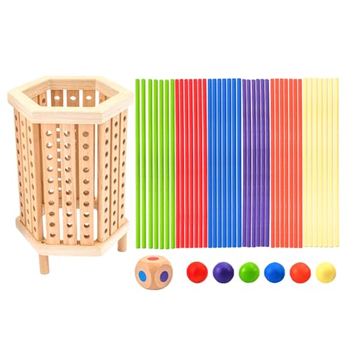 Hobngmuc Spiel Brettspiel Aus Holz, Bunte Hölzerne Stöcke Würfelspiel Lernspielzeug, Würfel Und Karten Mathe Lernspielzeug Für Kinder 3+ Jahre Alt Kognitive Entwicklung von Hobngmuc