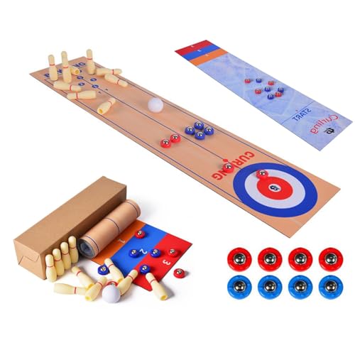 Hobngmuc Table Top Spiele, Table Top Shuffleboard Pucks Und Bowling Ball Und Curling Spiele, Tabletop Spiel Mit 8 Rollen, Tragbares Tischspiel Für Die Familie Für Innen Außen von Hobngmuc