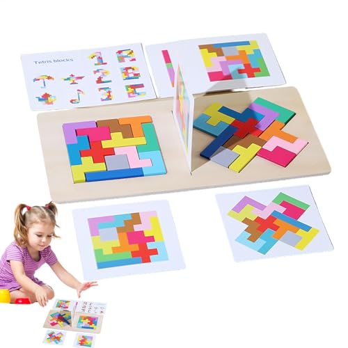 Hobngmuc Tangram-Puzzle, Holzblock-Puzzle, Rätsel Manipulative Spiele, Hölzerne Tangram-Puzzles, Block-Geometrie-Denkaufgabe für Zwei Spieler, für und Mädchen im Alter von 3–5 Jahren von Hobngmuc