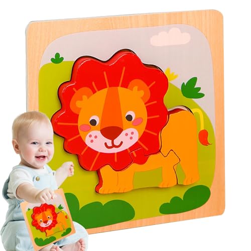 Hobngmuc Tierpuzzle Holz,Tierpuzzle für Kinder - Denksport-Puzzle - Hölzerne Hirsch-Enten-Frosch-AFFE-Fisch-Löwe-Tierpuzzles, niedliches Tierpuzzle, frühes Lernspielzeug für Kinder von Hobngmuc