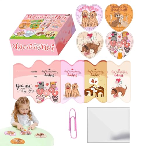 Hobngmuc Valentinstag-Puzzle-Spielzeug in Herzform, Valentinstag-Puzzle-Spielzeug für Kinder | Herzförmiges Valentinstag-Puzzle für Kinder,Austauschspiele Frühpädagogisches Papierpuzzle für von Hobngmuc