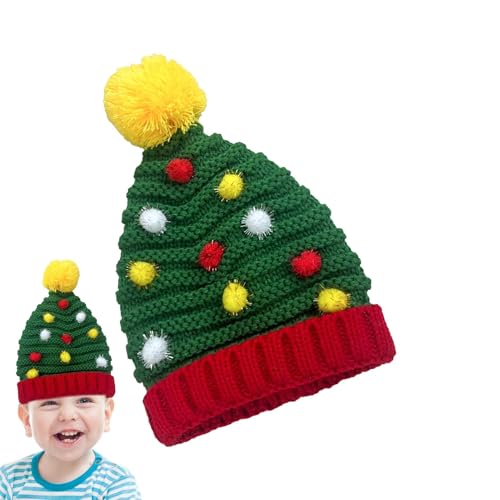 Hobngmuc Weihnachtsbaum Beanie, Weihnachten Winter Warm Beanie Hüte, Niedliche Gestrickte Beanie Mütze Mit Plüschball, Feiertagskostüm Häkelmütze Für Frauen Männer Erwachsene von Hobngmuc