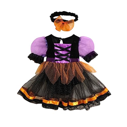 HodJIU Halloween-Kostüm für Babys, Mädchen, Kleidung, bedruckt, Kürbis, Tutu, Langarm, Halloween-Kostüm, Kinder, Mädchen (Hexenkleid, 0-3 Monate) von HodJIU