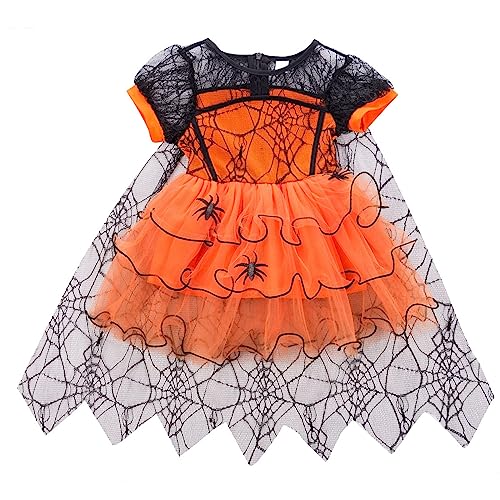 HodJIU Halloween-Kostüm für Babys, Mädchen, bedruckt, Kürbis, Kleid, Tutu, Langarm, Halloween-Kostüm, Kinder, Mädchen (Spinnennetz, 12-18 Monate) von HodJIU