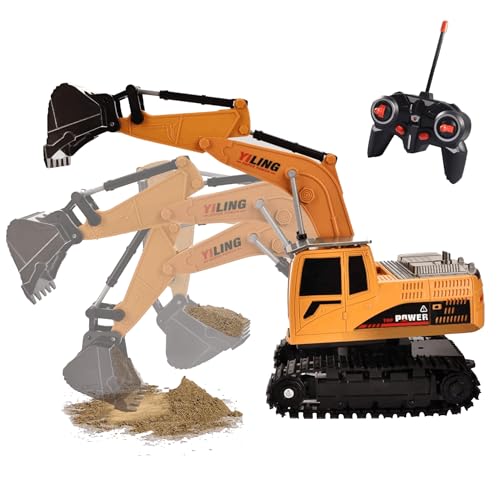 Hodlvant Bagger Ferngesteuert, Elektrischer RC Bagger mit Licht und Sound, 6 Kanal RC Bagger mit Akku & USB-Ladegerät & Metallschaufel, Baustellenfahrzeuge-Geschenk für Kinder 3 4 5 6 7 8 Jahren von Hodlvant