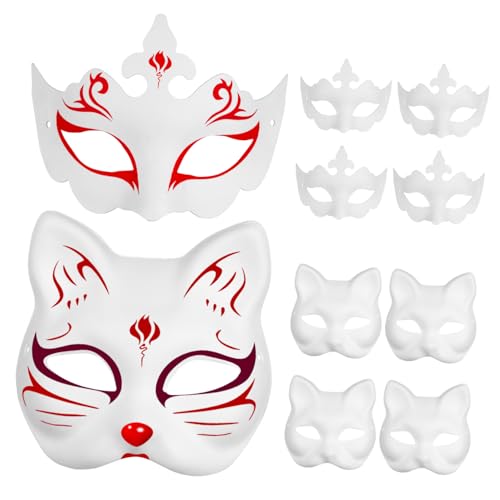 Hoement 10 Stück Zellstoffmaske Weiße Halloween Maske Leere Tiermaske Katzenmasken Zum Bemalen Leere Weiße Maske Katzenmaske Für Frauen Papiermasken Zum Basteln Maskerademasken Für von Hoement