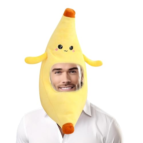 Hogvinnatil Bananenhut Erwachsener, Hut Banane, Plüschfrucht -Kopfbedeckung, Bananenhut Kostüm Frucht für Halloween Erwachsene Party Rollenspiel Cosplay -Foto -Requisiten von Hogvinnatil