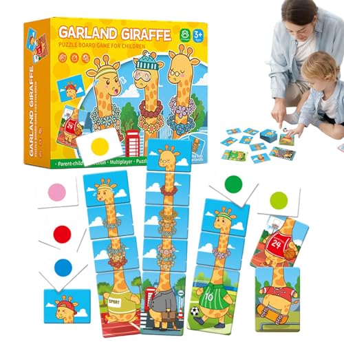 Hogvinnatil Farbsortierspielzeug,Farbsortierspielzeug für Kleinkinder | Giraffe mit Girlande passendes Kartenpuzzle | Farbzählen und Sortieren von Feinmotorikspielzeugen, pädagogisches Lernspiel für von Hogvinnatil