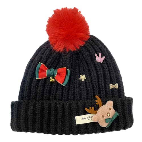 Hogvinnatil Gestrickte Weihnachtsmütze,Weihnachtswintermütze - Gestrickte Weihnachtsmützen - Häkelmütze, Weihnachtsmannmütze, Winterstrickmütze, Beanie-Mütze für Kinder ab 6 Jahren von Hogvinnatil