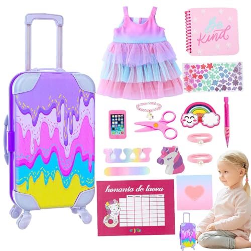 Hogvinnatil Mädchenpuppenzubehör 18 Zoll, Gepäck Reisespiel Set Doll - 18 Zoll Puppenkoffer Set - Dress up & Game Supplies, 17Pack für Kinderzimmer von Hogvinnatil