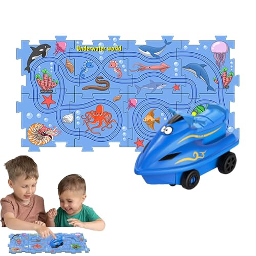 Hogvinnatil Puzzle-Rennstrecke, Eisenbahnwaggon-Puzzlestrecke,Autospielzeug Puzzle Eisenbahnwagen - Auto-Spielset, Puzzle-Strecke, Puzzle-Racer-Bauspielzeug, Marine-Puzzle-Brettspielset für Kinder ab von Hogvinnatil