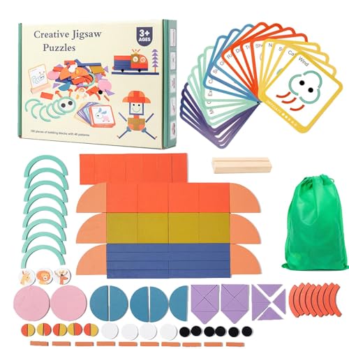 Hogvinnatil Puzzle für Kinder, musterblöcke Set, 100 -fache geometrische Formen -Puzzlespielzeug, Hirnteaser, passende Aktivität, pädagogisches Tangram -Spiel für Kindergarten frühes Lernen von Hogvinnatil