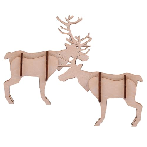 2St hölzerner Hirsch bastel Set für Kinder gedultsspielzeug für Kinder The Craft Tier Puzzle Decor 3D-Puzzle-Bausätze Kinder 3D-Puzzle Holzpuzzle für Erwachsene Modell Hirsch Khaki Hohopeti von Hohopeti